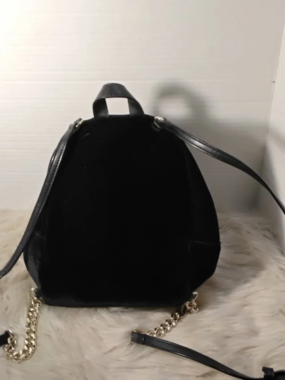 Victoria's Secret Black Velvet Mini Back Pack Gold Accents Adjustable Straps